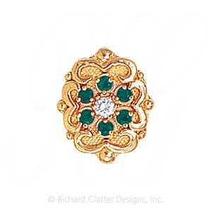 GS532 D/E - 14 Karat Gold Slide with Diamond center and Emerald accents 